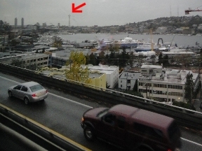 My bus approaches the bustling ports of Seattle